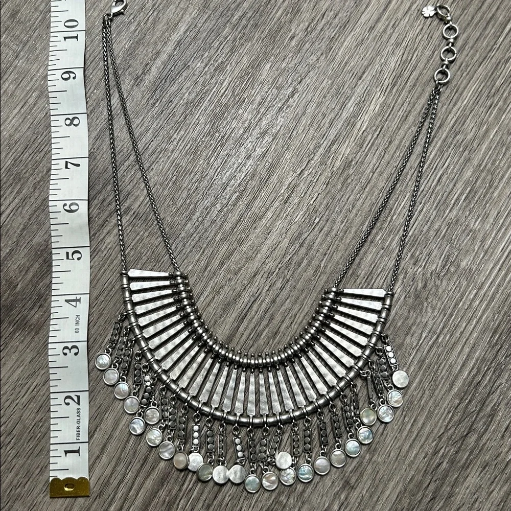 Lucky Brand Boho Statement Bib Necklace Silver Tone Mother of Pearl - Picture 5 of 6